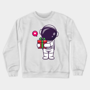 Cute Astronaut Holding Gift Box Cartoon Crewneck Sweatshirt